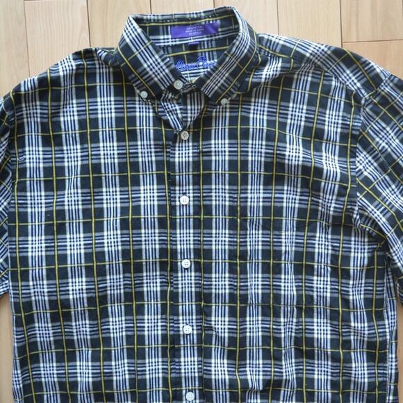 Alan Flusser Button Down Shirt Size M Plaid Black White Yellow - Picture 2 of 4